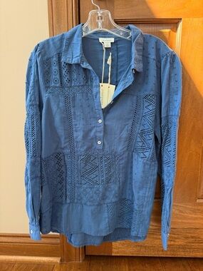 Sundance Deep Blue Cotton Button-Front Top